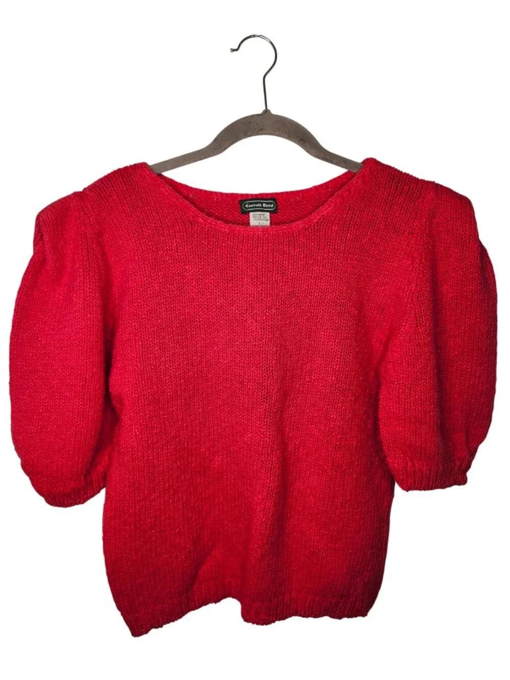 Vintage Carroll Reed Red Half Puff Sleeved Knit Sweater Size Large